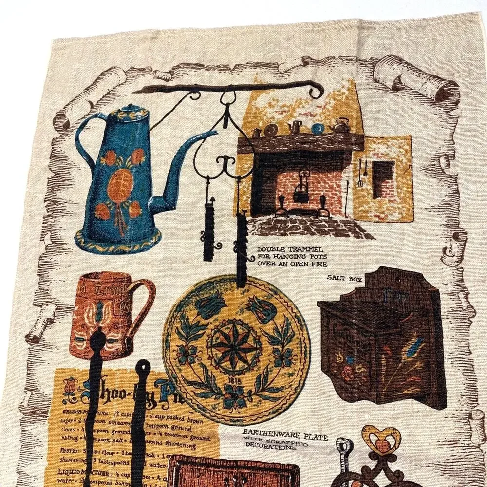 Vintage Parisian Prints Linen Tea Towels Coffee Tea Screen Printed Set of Two